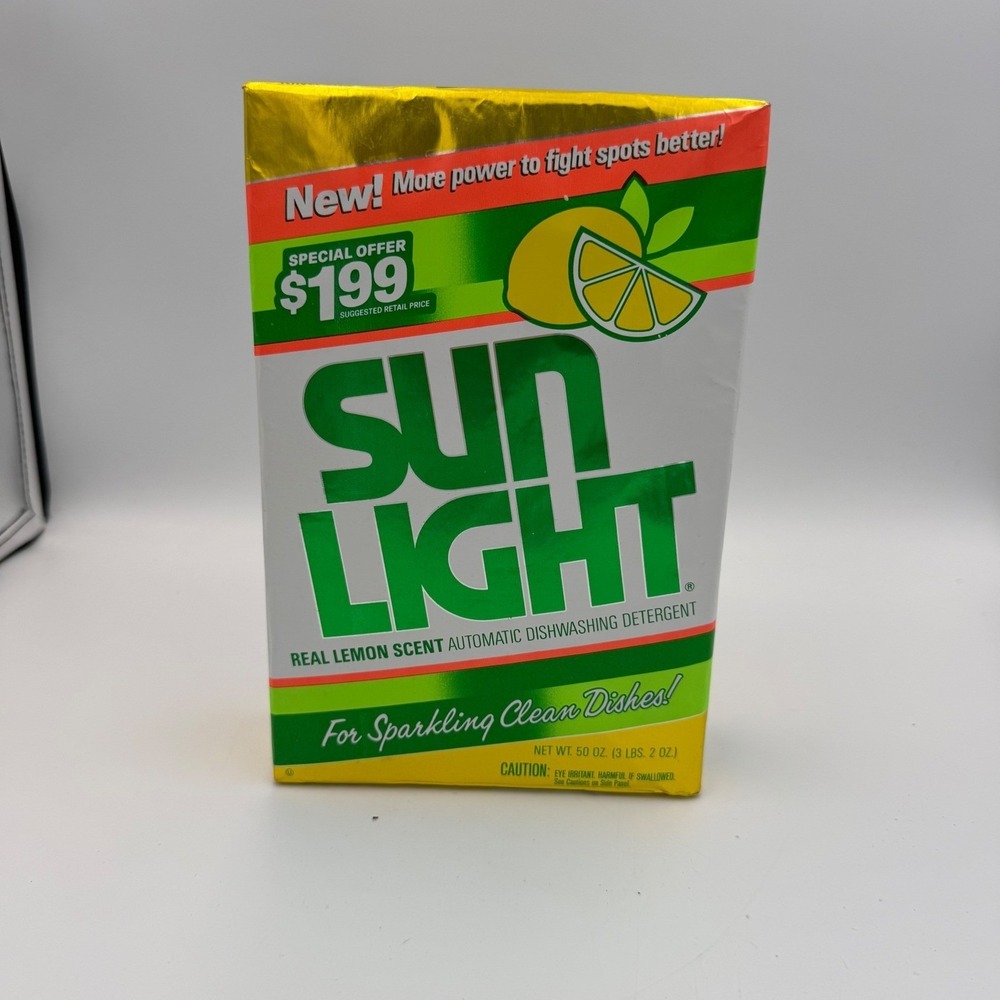 Vintage 1987 Sunlight Automatic Dishwashing Detergent King Size 50oz Lemon Full